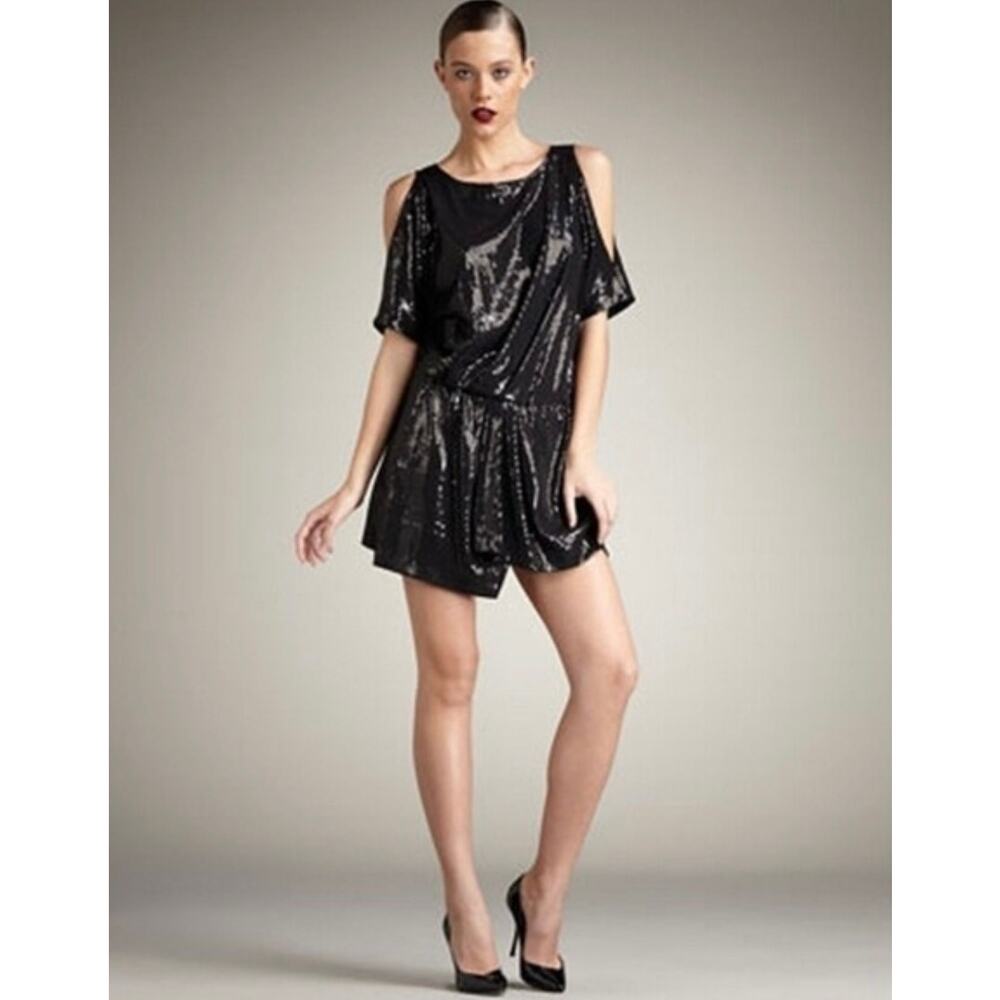 Jay Godfrey‎ Sequin Mini Dress Open Sleeve Black Dress 2